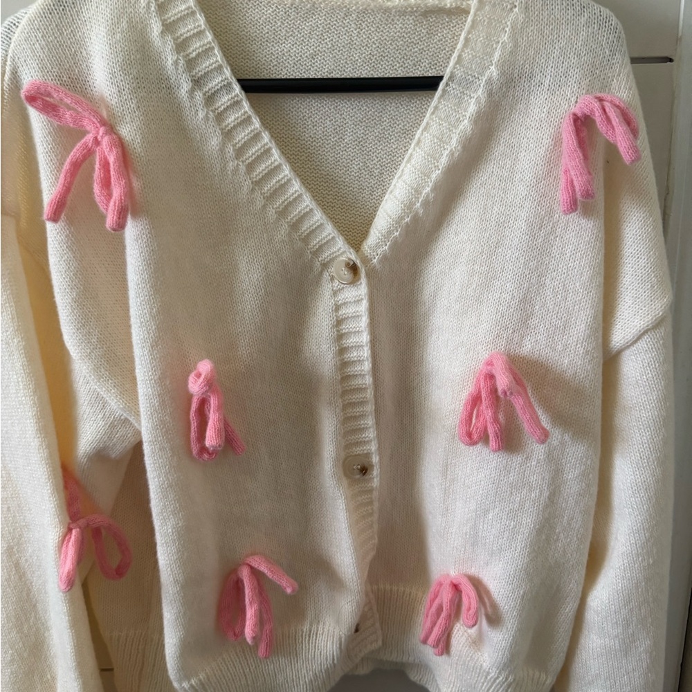 Cozy Cream Cardigan with Pink Accents